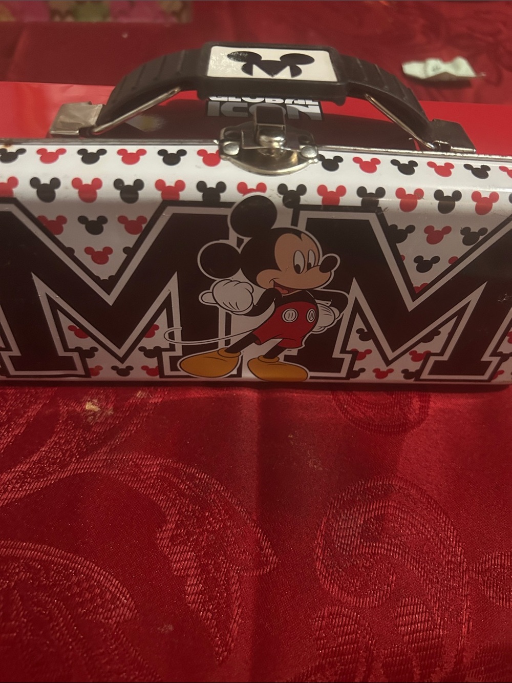 Disney Mickey Mouse Black White Red Metal Pencil Case
